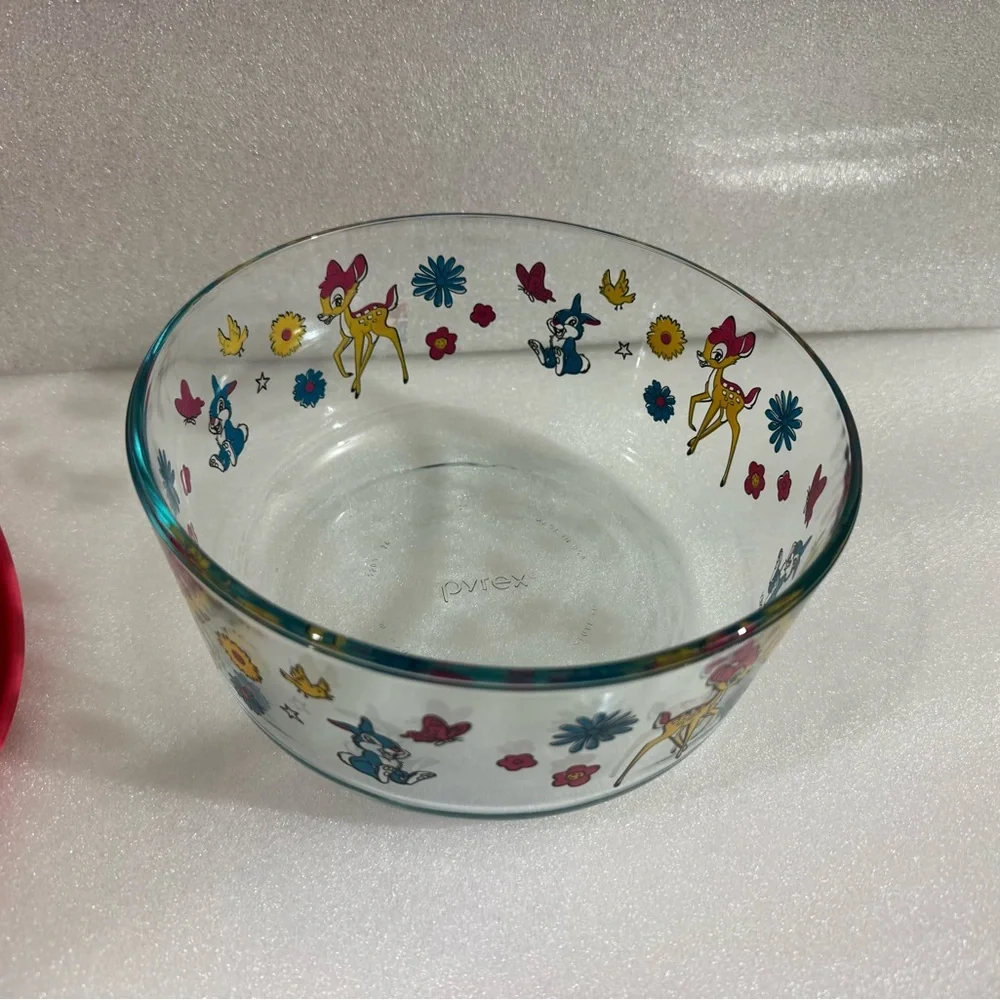 Pyrex Disney Bambi Thumper Glass Bowl with Red Lid 7 cup